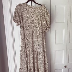 Leopard Print Ruffle Sleeve Midi Dress - Size M